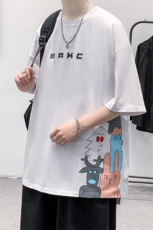 夏装纯棉T恤短袖2023男女学生港风印花圆领半袖1600-P38控价58，男装T恤，电商A441-1