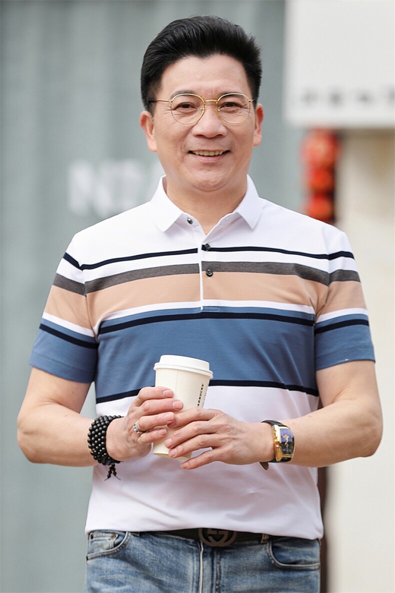 爸爸夏装短袖t恤男装丝光棉上衣时尚商务休闲翻领短袖polo衫透气,男装T恤,电商B212（原钱塘6029）