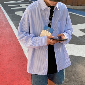 秋季条纹衬衫男长袖设计感小众衬衣潮牌宽松ins港风日系CS520-P30图片