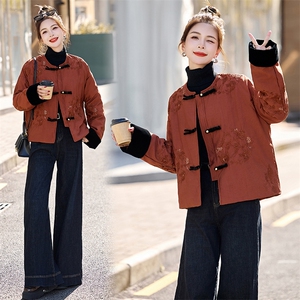 新中式g风刺绣羽绒服女2024冬季新款复古盘扣白鸭绒短款外套图片