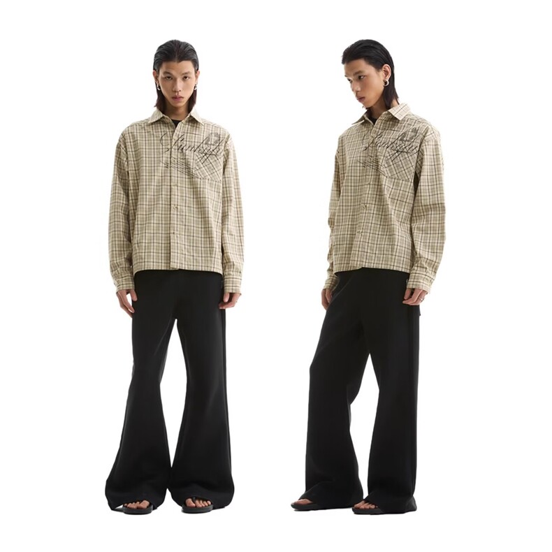 FFY2156-P42日系复古长袖衬衫男女秋季廓形格子衬衣,男装衬衫,电商B323A