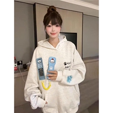 早秋穿搭魔术贴连帽卫衣女2025新款宽松休闲帽衫潮牌外套上衣，女装短外套，星座506A