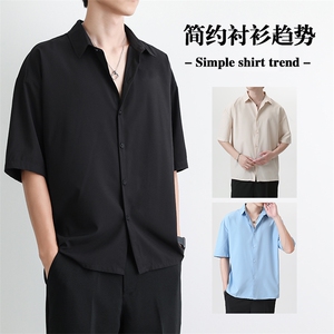短袖衬衫男夏季新款港风宽松冰丝坠感衬衣CY009-P30图片
