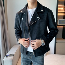潮流短款机车夹克男韩版宽松百搭长袖翻领拉链外套男JK0736-P65，男装夹克，星座308B-2