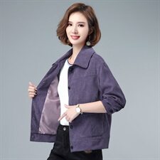 2020年秋冬季新款灯芯绒短款外套女通勤韩版女士上衣自主图，女装短外套，伊满意