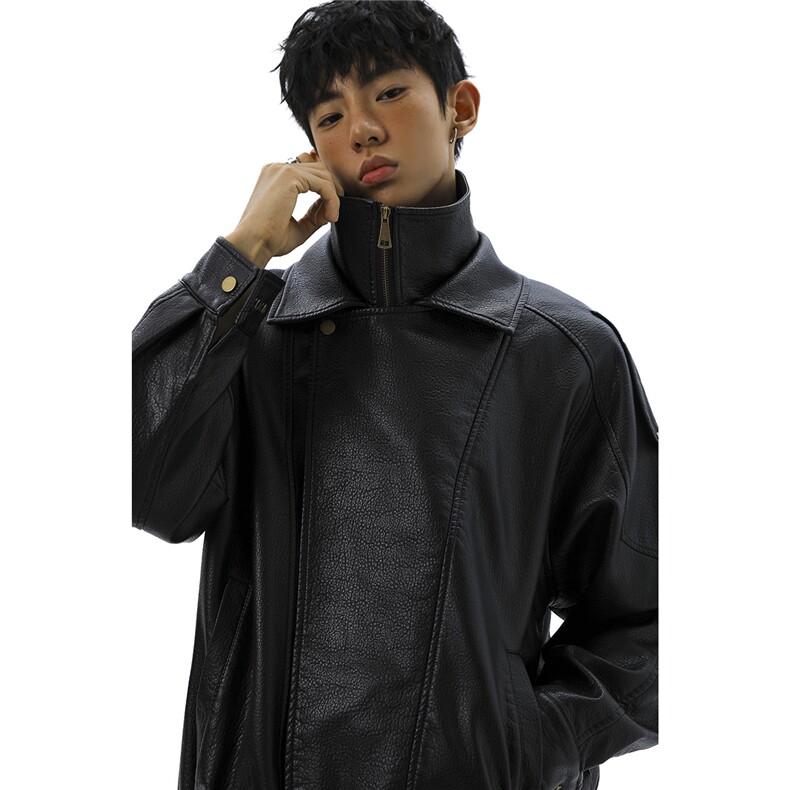 荔枝纹高端双层领廓形设计大码M-5XL机车皮衣JK78095特P108控178，男装皮衣，星座227-7