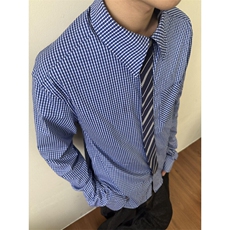 假领带拼接格子衬衫男款秋季黑色格纹长袖衬衣cleanfit老钱风外套，男装衬衫，星座1007（原301D）