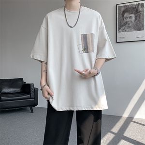 8XL-M 高品质纯棉美式复古宽松简约百搭学院风短袖T恤上衣男DX343图片