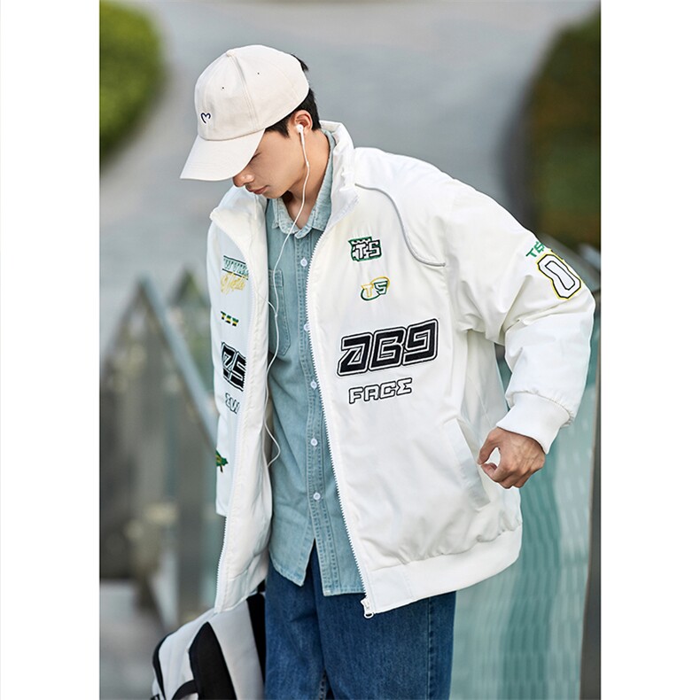 夜光条刺绣机车技能美式棒球服夹克外套潮牌情侣cityboy户羽绒服,男装羽绒服,星座301D-4(原星座1004-4）
