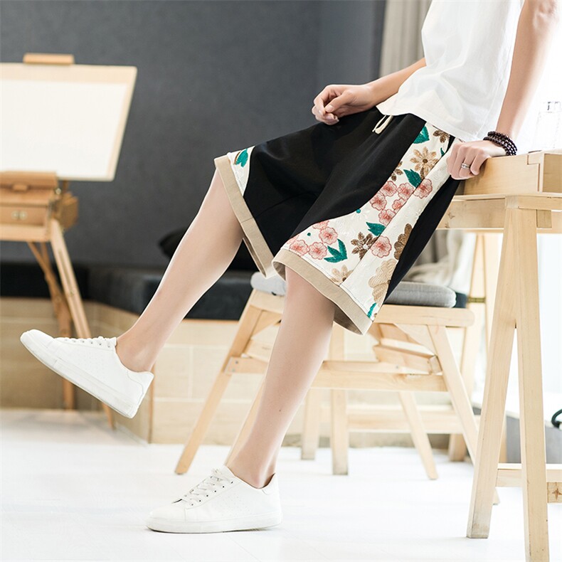 复古风刺绣工装短裤男潮牌宽松休闲百搭中裤松紧款K40-P50，男装休闲裤，星座816-2（原B366-1）