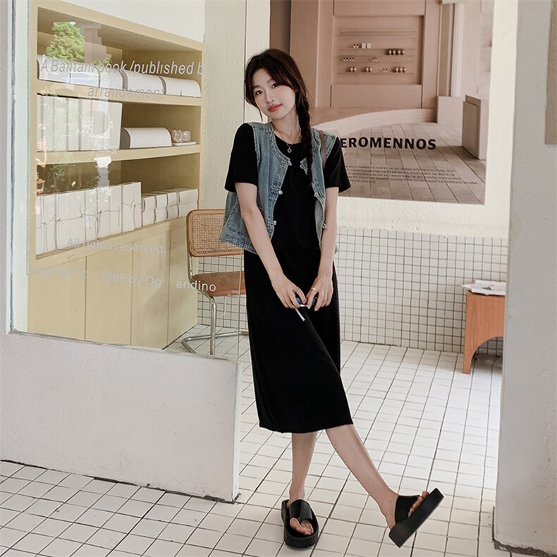 现货－夏季新款新中式牛仔马夹T连衣裙两件套347-P125-K188,女装套装/套裙,浙宝203