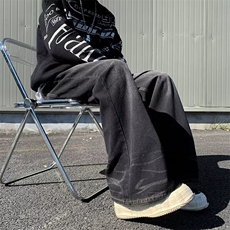美式高街复古小众泼墨设计牛仔裤春秋潮牌直筒宽松hiphop长裤男，男装牛仔裤，星座716-4