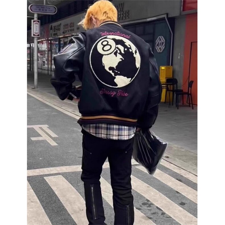 毛呢皮袖刺绣棒球服秋冬季年新款风高街男女同款嘻哈外套JS08,女装短外套,星座1116A（原606A-3）