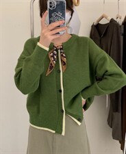 388拼色丝巾毛衣开衫，女装针织衫/毛衣，Lucky Lee