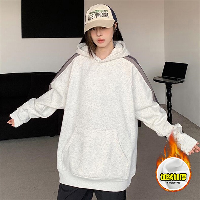 480G重磅加绒硬挺boxy男女秋冬美式高街结构拼接织带撞色卫衣外套，女装短外套，电商A486