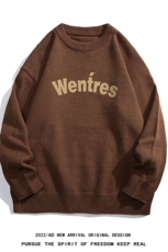 白底22秋冬新款潮流字母印花保暖圆领套头毛衣M1053P50控68，男装针织衫/毛衣，电商A247-1