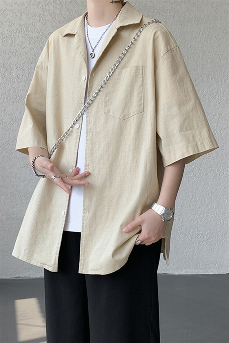 8XL-M亚麻短袖衬衫男夏薄款宽松休闲百搭大码半袖衬衣DC28002P50,男装衬衫,电商B312
