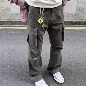 美式vibe裤子男潮宽松直筒欧美高街复古阔腿拖地微喇叭休闲工装裤图片