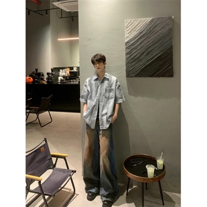 格子衬衫男长袖夏季薄款宽松寸衫港风休闲衬衣外套 C5014图片