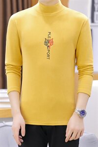 冬季半高领双面绒刺绣虎头卫衣男加绒加厚保暖打底衫长袖黄332P28图片