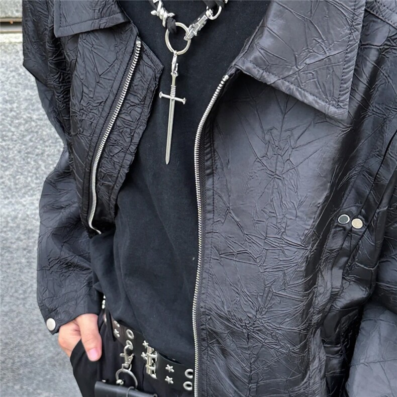 美式高街铆钉褶皱纹理情侣短款外套男春秋设计感宽松cleanfit夹克,男装夹克,星座1210-1