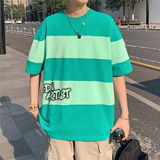 得物抖音40支双纱高品质运动半袖条纹印花短袖T恤男女T7231-P45，男装T恤，电商A441-1