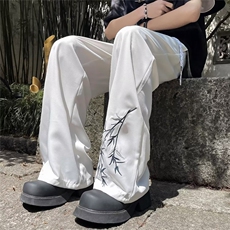 新中式风竹子刺绣潮牌冰丝裤子K2831P38，男装休闲裤，星座1116-2