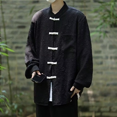 新中式男装衬衫风大码长袖改良汉服立领提花浮雕刺绣盘扣外套，男装衬衫，星座506A