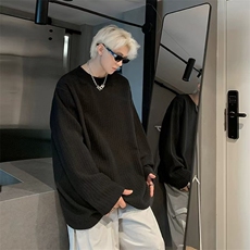 主推慵懒风肌理感圆领长袖T恤提花休闲卫衣宽松情侣上衣T60p28，男装T恤，电商D315