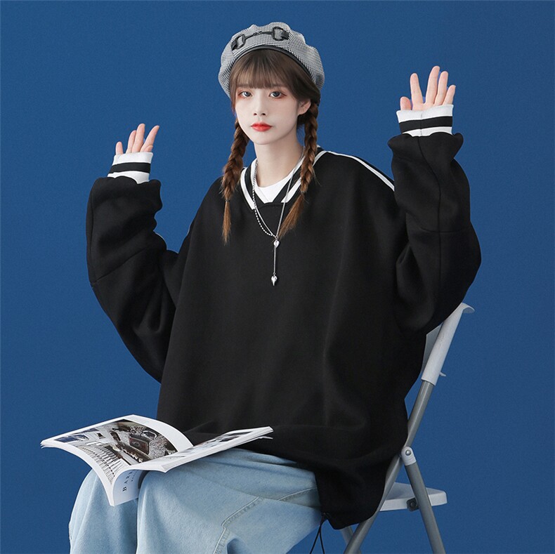 2024春装新款 慵懒流行设计感小众纯色宽松V领卫衣 B01 P55控68图片