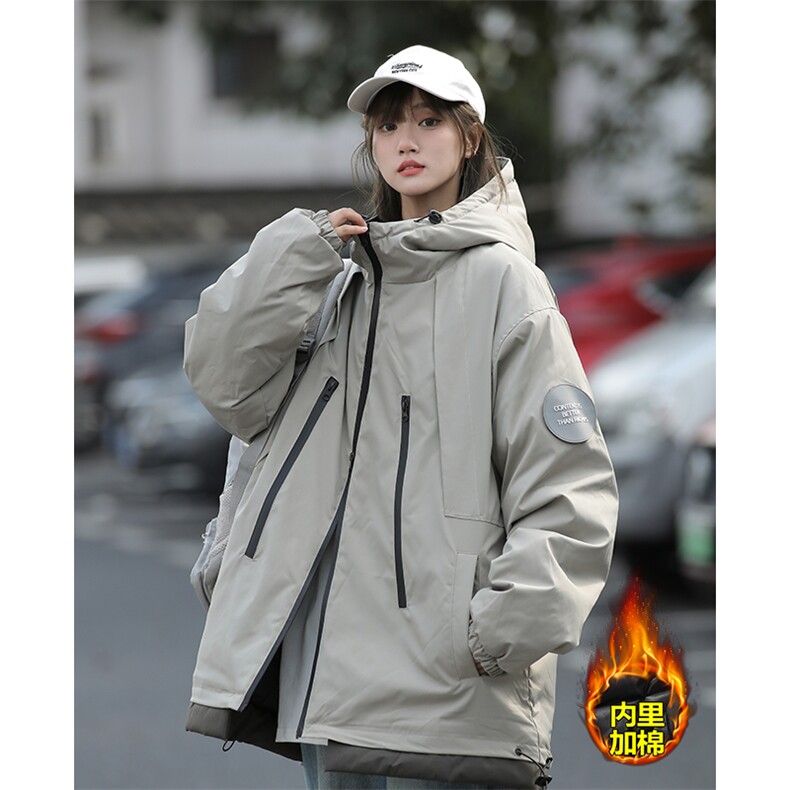 双拉链防水纹章连帽棉服男户外加棉加厚棉衣外套M74-特P105控168,男装棉衣,电商A001