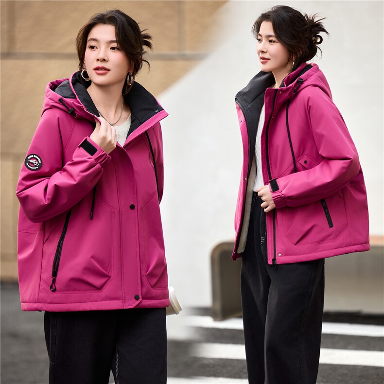 2025年冬季派克服宽松连帽加绒加厚棉服外套冲锋衣，女装派克服，简韵佳