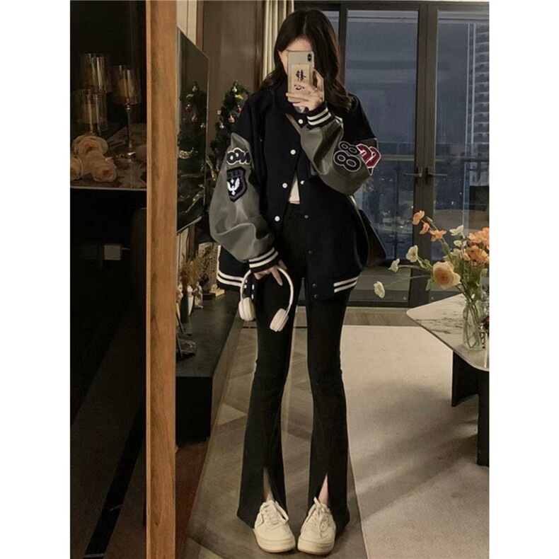 春款美式高街字母植绒棒球服外套男女嘻哈宽松情侣夹克HH336P67,男装夹克,星座1013-5