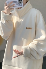 WY10180-特P65重磅美式可翻领大码立领绒感半拉链卫衣外套，女装短外套，电商A059