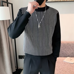 半高领毛衣男秋冬季条纹打底针织衫2024新男装上衣外套 M842图片