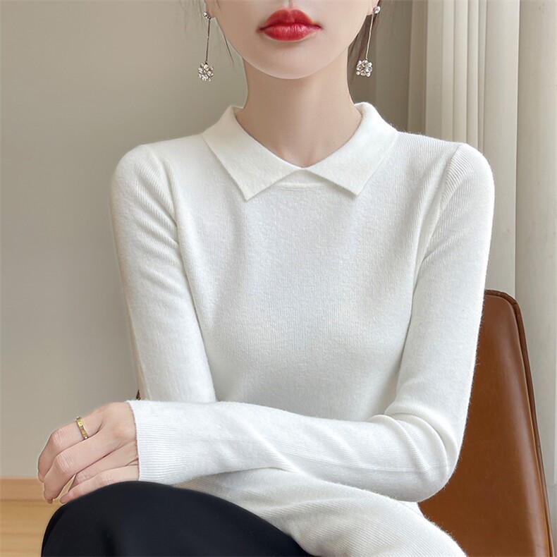 2025冬季新女设计感翻领精仿针织衫秋冬薄套头毛衣打底,针织衫/毛衣,皓宇羊绒