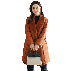 棉衣/棉服纯色双排扣涤纶2020年冬季长袖加厚中长款修身口袋拼接纽扣，女装棉衣/棉服，瑶迪依秀