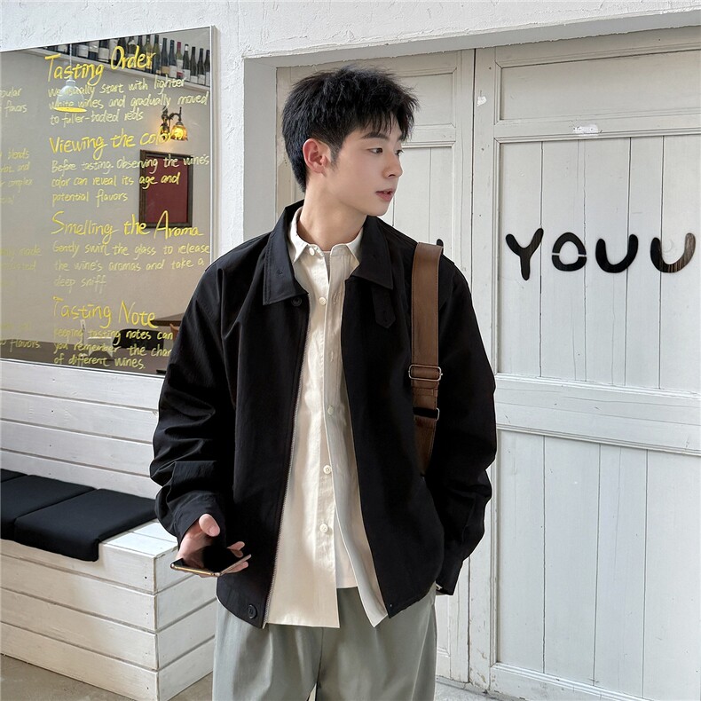 C316HXD10P98春装新款设计感纯色夹克黑色短款外套，男装夹克，电商C316