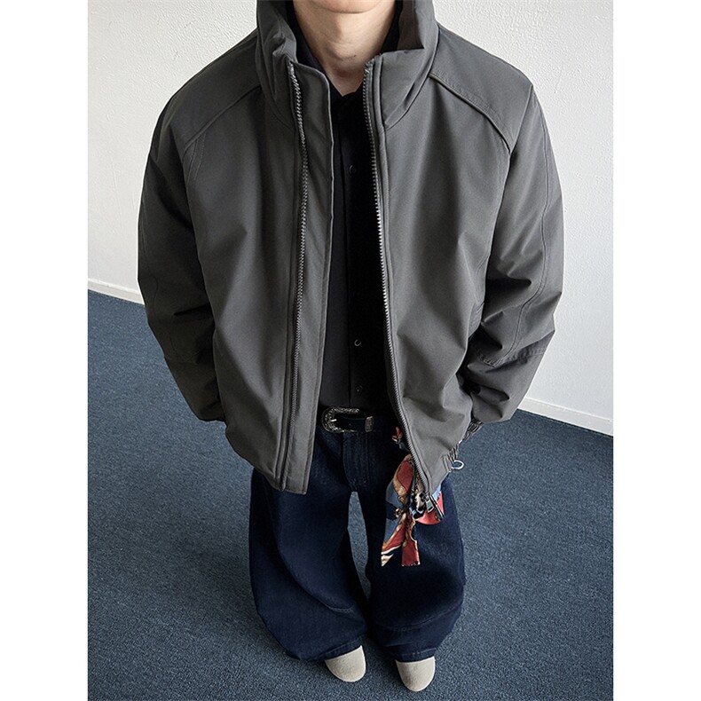 现货美式高街休闲夹克冬季三防立领纯色户外工装加厚棉服外套,男装夹克,电商A486