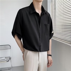 夏季衬衫男文艺慵懒气质男潮流七分袖时尚纯色短袖310B-1 766-P30图片
