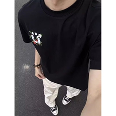 复古花卉刺绣印花短袖T恤男女2025新款嘻哈宽松短袖T恤TS05，男装T恤，星座1116A（原606A-3）