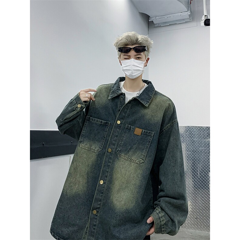 秋季美式复古水洗做旧牛仔衬衫外套男女潮牌宽松休闲工装衬衣夹克，男装夹克，星座410-6（原星座1304-1）