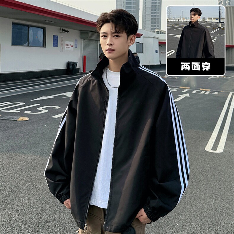特批P55无差价春新设计感条纹两面穿防泼水冲锋衣男夹克外套J2664,男装夹克,电商A001-1