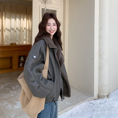 秋冬加厚女PU立领机车服羊羔毛仿皮毛一体环保皮草外套2025新款潮，女装短外套，2C278