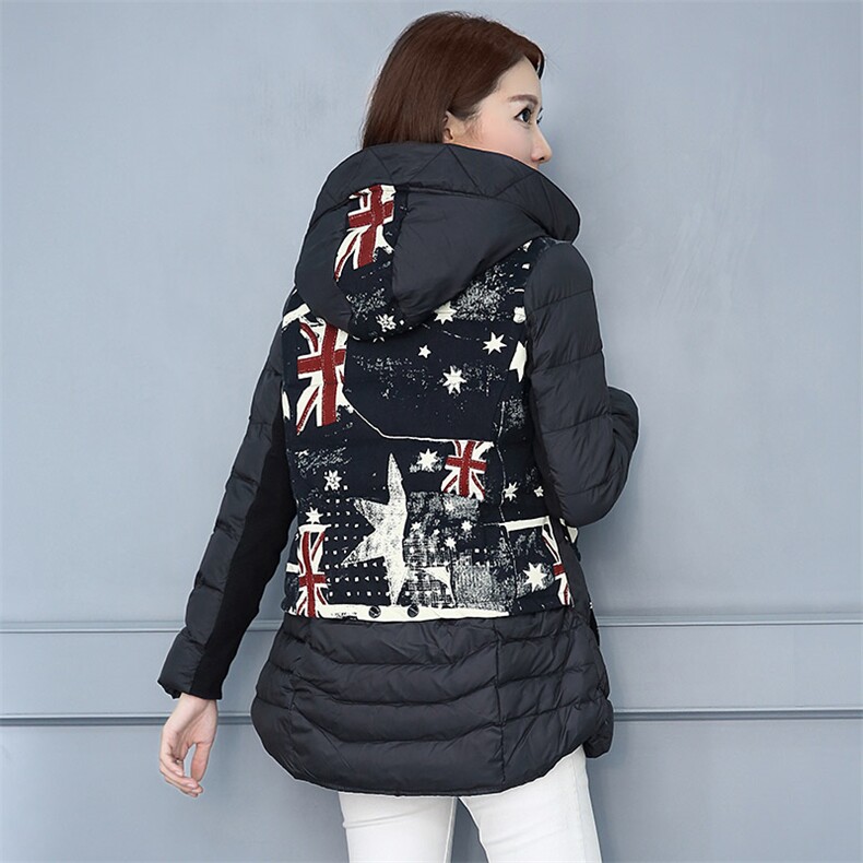 棉衣/棉服花色甜美连帽中长款时尚百搭2024年冬季休闲带帽，女装棉衣/棉服，风姿绰