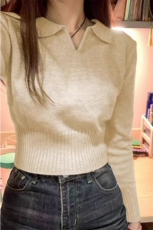 春季新款法式Polo领修身显瘦羊毛衫，女装羊毛衫，泰沅羊绒