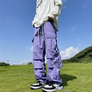K703-P40多巴胺大口袋宽松工装裤,40岁女人胖子搭配衣服图片