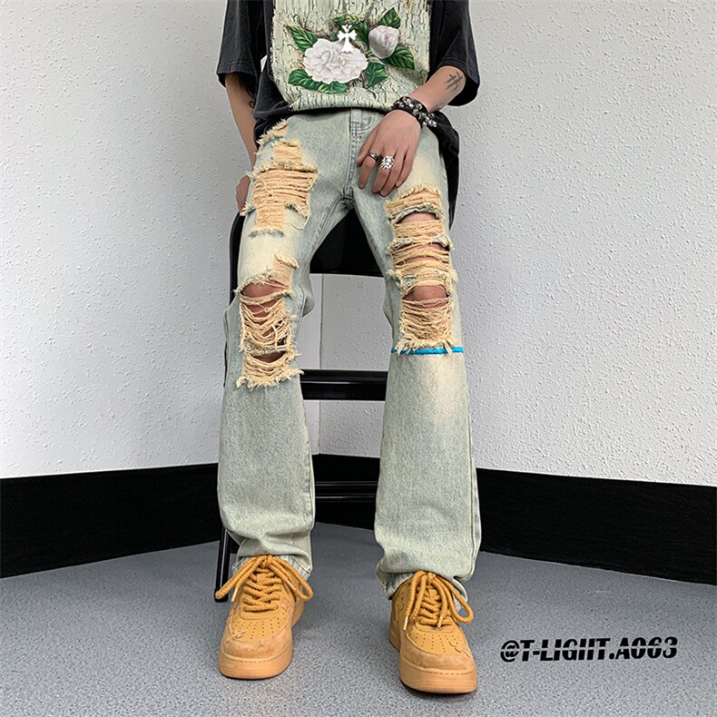 美式高街小众夏季破洞牛仔裤货号K726P60,男装牛仔裤,电商A063