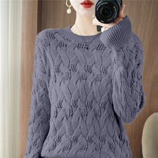 复古麻花棉线镂空针织衫女2025新款加厚保暖打底衫内搭巨好看毛衣，女装针织衫/毛衣，品高羊绒