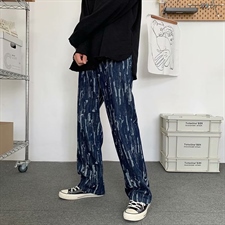 新款牛仔裤高街痞帅扎染男ins潮牌嘻哈直阔腿垂感拖地裤NK155-p45，男装牛仔裤，星座1008-1